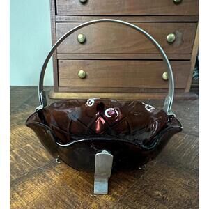 Hazel Atlas Diamond Arches Amethyst Purple Glass Jam Dish, Bowl Holder, 1930’s